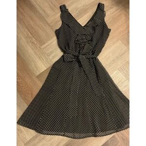 White House Black Market‎ Dress Womens 0 Polka Dot Ruffle Belted Sleeveless Boho
